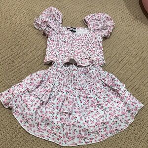Katie J NYC Pink Floral Smocked Crop Top & Skirt Set